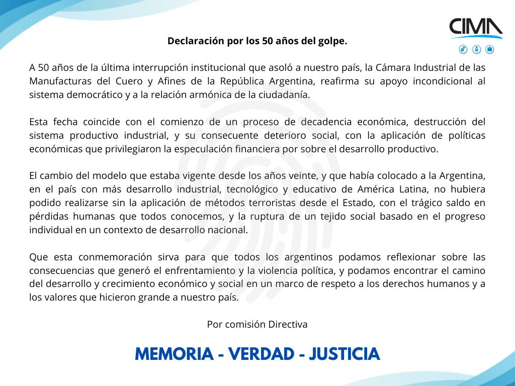 En este momento estás viendo Declaración por los 50 años del golpe